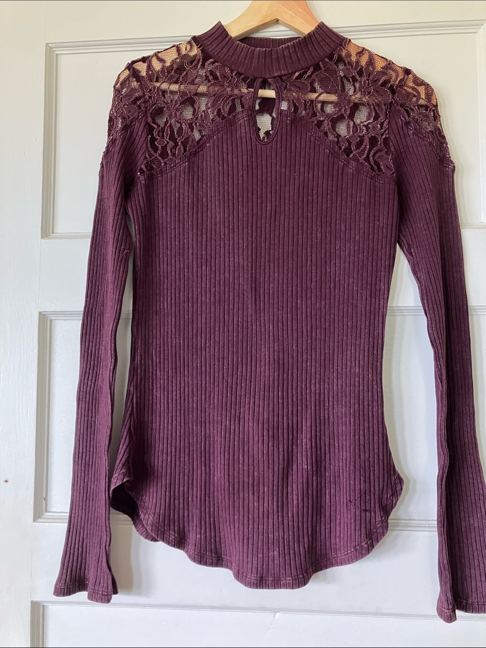 Purple keyhole and lace free people top